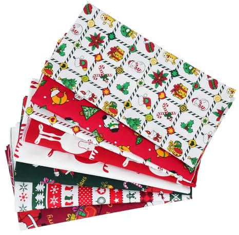 HO2NLE 8 Stück Weihnachten Baumwoll Stoff Quadrate 50 x 50cm Weihnachtsstoffe Stoff Patchwork Weihnachten zum Nähen DIY Basteln Handwerken
