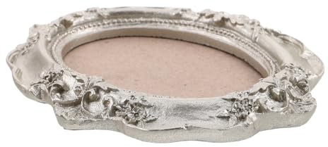 BESTonZON 4. 91X3. 14 Zoll Ovales Harz Bilderrahmen Elegante Antike Fotorahmen Foto -Display Tischwandhänge Vorhandene Ideen Für Klassische Heiminnenräume Silber