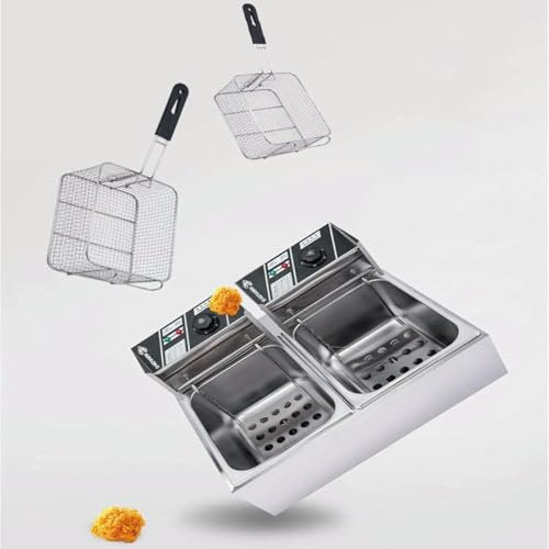LYJYUJIE Freidora Comercial de Doble Tanque 20L Freidora Eléctrica Profesional 5000W Freidora con 2 Cestas para Freír y Tapa, para Freír Alimentos Cocinar~/