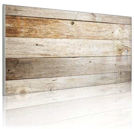 banjado Magnettafel Metall 78 x 37cm - beschreibbare Magnettafel - Metall Pinnwand als Memoboard - Magnetwand Küche, Büro, Kinderzimmer Grau inkl. 4 Magnete & Montageset - Motiv Graues Holz