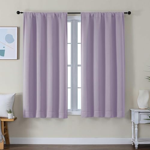 Simplebrand Ava Lilac Short Blackout Curtains for Bedroom 54 Inches Long 2 Panels Set, Solid Thermal Insulated, Energy Saving Window Treatment Curtains Blackout Drapes, W40 x L54 Inch, Lilac