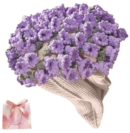 Rose Bouquet Blanket Material Kit, Crochet Flower Bouquet Blanket Handmade, Soft and Lightweight Knitted Flowers Bouquet Blankets, For Mothers Day (Purple bellflower, Material pack)