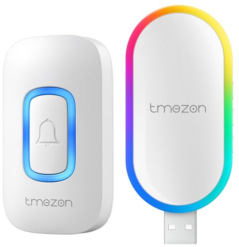 TMEZON Wireless Doorbell with USB Receiver, Waterproof Plug in Battery Operated Cordless Doorbell,1000 Feet Long Range 60 Chimes 5 Volume Levels LED Flash Easy Install for Home, Office, School