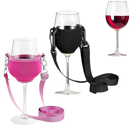 Blleshelfl 2 Stück Weinglashalter zum Umhängen, Einstellbare Weinglas Halterung aus Neopren für Wein, Glashalter Bier und Getränke, Perfekt für Weinfeste, Weinglas Halter Partys und Weinproben