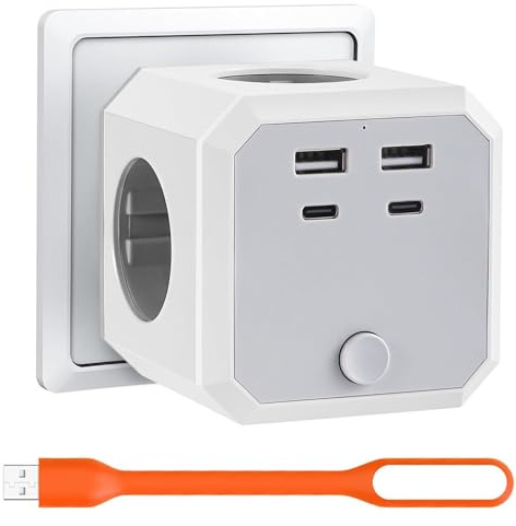 Steckdosenadapter 4 Fach & 2 Typ-C+2 USB-Anschlüssen,Mit LED-Nachtlicht,Steckdosen mit Schalter,8 N 1 Steckdosenleiste für Küche,Büro Hause Reisen