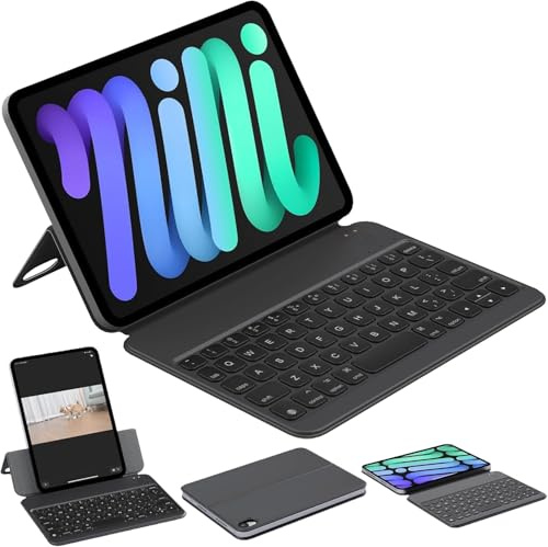 HOU Funda de teclado para iPad Mini 7ª (A17 Pro, 2024) y 6ª (2021) de 8.3 pulgadas