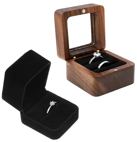ZYEKIU 2 Pezzi Scatola Anello, Scatola Porta Anelli San Valentino, Scatola per Anello Noce d'epoca, Cofanetto Anellos di Velluto, Scatola Regalo con Finestra Trasparente per Proposta Nozze (2 Posto)