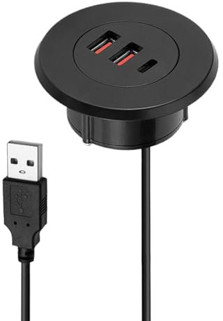 Port à œillets encastré, sortie de bureau, chargeur USB rond encastré, bloc de cordon pour accessoires électroniques, intégration de meubles, téléphone portable, tablette, bureau - 150 cm