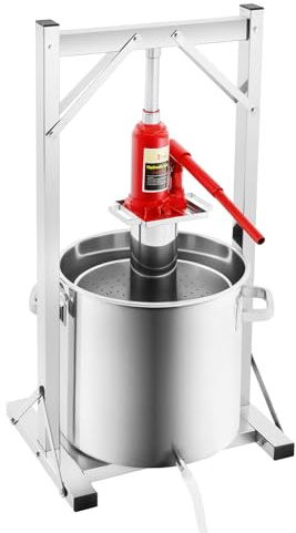 Mqwdxzfes Presse-fruits hydraulique 22 l, en acier inoxydable 304, avec levier hydraulique 3T, presse-baies, presse-vin, légumes, presse-fruits pour brassage domestique, vin, jus, légumes, 150 kg