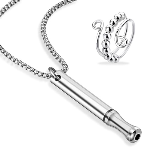 DONOONIS Collier Respiration Anti Tabac, 2 Pièces Anti Stress Collier de Respiration et Anneau Soulagement D'anxiété, Conscience Méditation Outil De Réglage pour La Méditation, La Relaxation