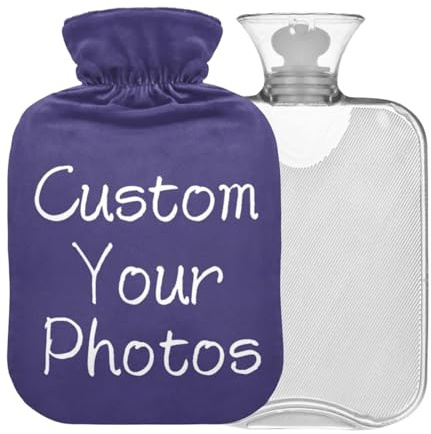 Personalisierte Wärmflasche mit Bezug Individuelle Fotos Transparente Warmwasserflasche Wärmflasche für Bett Hand- und Fußwärmer 2 l mittelgroß