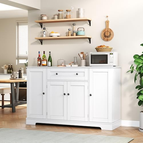 Multifunktionales Küchenbuffet – 138 cm Sideboard mit Schublade, Regaltüren & verstellbaren Einlegeböden – Modernes Design mit Kippschutz, ideal für Küche, Wohnzimmer & Schlafzimmer (138x40x85cm)