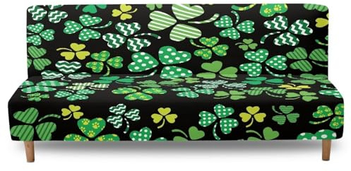 NETILGEN Non Slip Futon Protector Cover Armless Sofa Couch Bed Slipcovers with Elastic Bands Furniture Protector St Patrick's Day Green Leaf