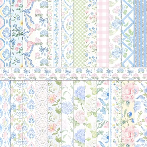 Lot de 24 feuilles de papier cartonné double face à motif aquarelle hortensia, 30,5 x 30,5 cm, motif floral pastel pour décoration d'album photo, scrapbooking, journal, loisirs créatifs