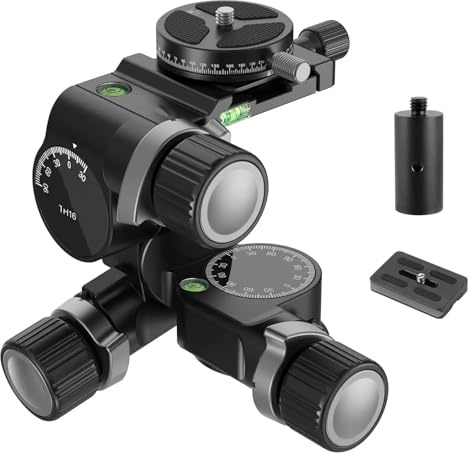 Camera Ball Head, TH15/TH16 3 Way Geared Tripod Head With 360 Degree Pan Arca Type QR Plate Aluminum Alloy 3 Axis Pan Tilt Head With Switch,parts(TH16)