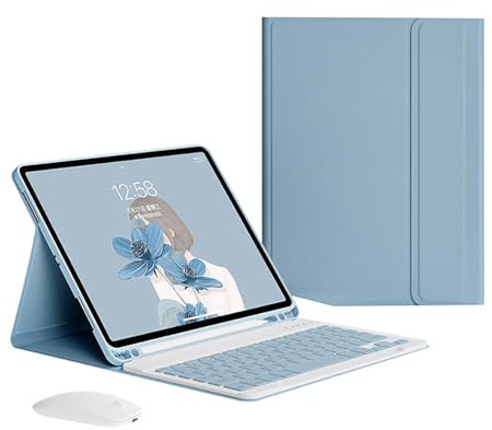 Funda Teclado para iPad de 9,7 Pulgadas (6.ª/5.ª generación), Air, Air 2, Pro de 9,7 Pulgadas, Ratón y Teclado Bluetooth inalámbrico magnético Desmontable,Mist Blue