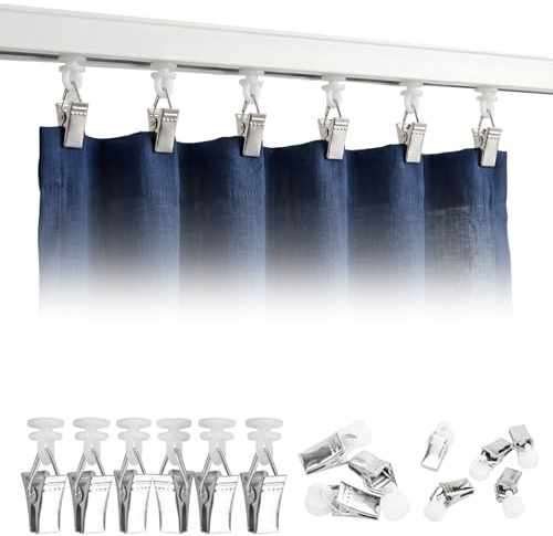 100 Pezzi Clip per Tende con Rulli Scorrevoli Binario, Metallo Resistente Scorrimento Fluido, Fissaggio Stabile Installazione Facile, per Tende Finestra Porta Decorazione Casa