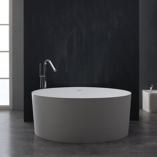 StoneArt Freistehende Badewanne aus Mineralguss Design Gussmarmor Standbadewanne moderne Wanne freistehend inkl. Ablaufgarnitur BS-507 150x150 glänzend
