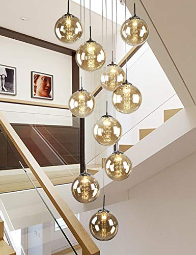 Ceiling lighting 10 Boules De Verre Escalier Lustre Long Pendant Lumière Bâtiment Duplex Grand Lustre Salon Villa Creux Moderne Escalier Minimaliste Lampe 40x200 cm (Couleur : Champagne)