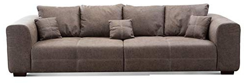 CAVADORE Big Sofa Mavericco inkl. Kissen / XXL-Couch mit tiefen Sitzflächen und modernem Design / 287 x 69 x 108 / Lederoptik braun