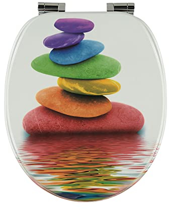 shelfmade Klodeckel mit Absenkautomatik Motiv aus MDF - Toilettensitz mit Absenkautomatik Motiv absenkbarer WC Sitz mit Absenkautomatik Toilettendeckel - Bunte WC Deckel (Bunte Steine)