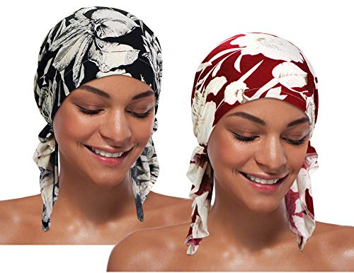 2 Stück Chemo Hut Turban Beanie, vorgebundene Headwraps Kopfbedeckung für Frauen