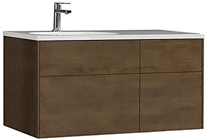 StoneArt Badmöbel Set mit Mineralguss Waschbecken und Unterschrank Waschtisch als Einzel- oder Doppelwaschbecken mit Unterschrank ohne Armaturen Venice VE-1010-I Eiche dunkel 100cm links