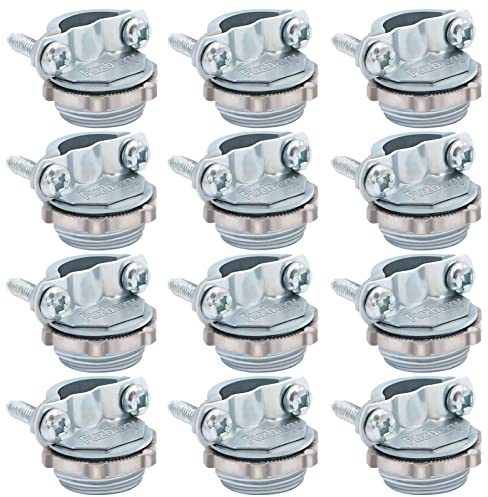 Fuzbaxy 12pcs 1/2Inch Clamp Type Cable Connectors for Metallic Conduit Protect Cables Silver-Zinc