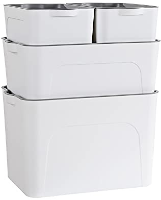 RMAN 4er Set Aufbewahrungsbox mit Deckel 25L/15L/5L Ordnungsboxen Weiß | Stapelbare, Plastikbox, Kunststoff(PP), Küchen Organizer, Küche, Schlafzimmer, Badezimmer, Robuste