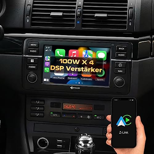 DYNAVIN Android Autoradio Navi für BMW 3er E46, 7 Zoll OEM Radio mit Wireless Carplay und Android Auto | Head-up Display | Inkl. DAB+: D9-E46 Premium Flex