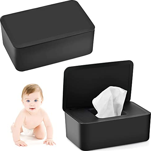 2 Stück Feuchttuch box,Feuchttücher Spenderbox,Toilettenpapier box mit Deckel,Serviettenbox,Baby Feuchttuchbox,Tücherbox,Serviettenbox mit Deckel (Schwarz)
