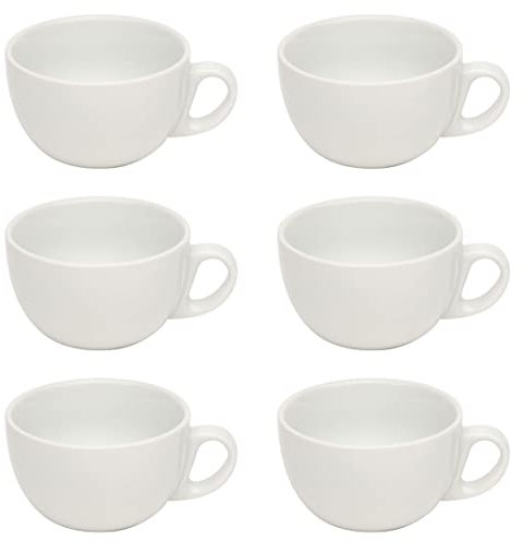 Gastro Spirit - 6er Milchkaffee-Tassen Set - Weiß, 350 ml, Porzellan, dickwandig, spülmaschinenfest, italienisches Design - 6-teiliges XL Cappuccino/Kaffee-Tassen Set
