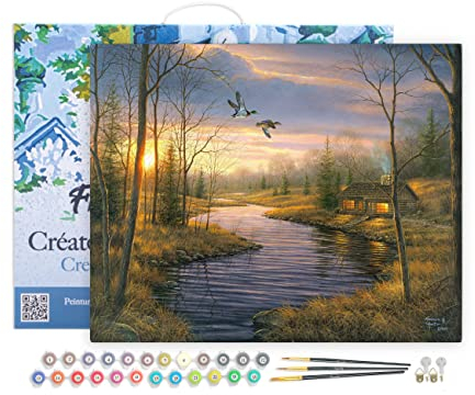 Figured'Art Peinture par Numéro Adulte avec Cadre Maison de campagne au crepuscule - Activité Manuelle Kit de Loisir Créatif DIY Numéro d'Art Complet - 40x50cm toile tendue sur châssis