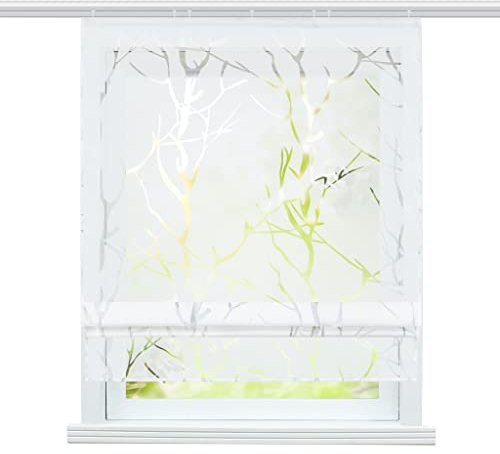 ESLIR Raffrollo mit Klettband Wohnzimmer Raffgardine Ausbrenner Gardinen Modern Bändchenrollo Vorhänge Weiß #4 BxH 120x140cm 1 Stück