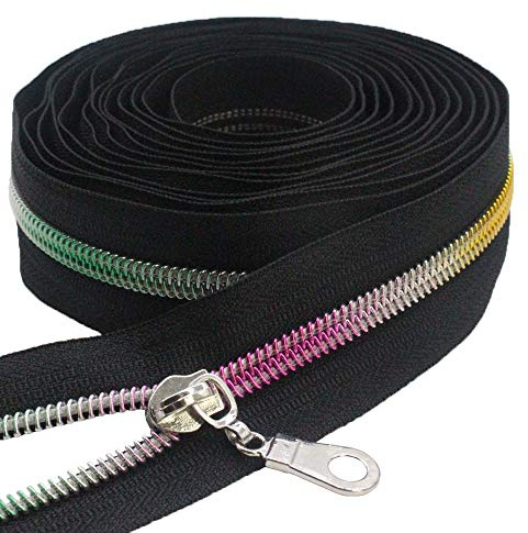 MebuZip 9 m Regenbogenzähne endlos Reißverschluss Meterware 6mm (Schwarz) | Reißverschluss 25 Nonlock-Zipper für Taschen Deko DIY Basteln Nähen