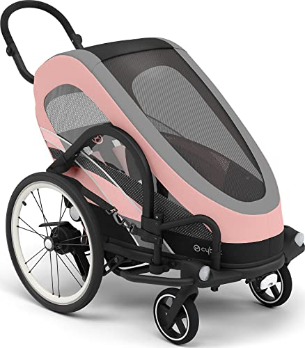 Cybex Remorque Vélo 2-en-1 ZENO Bike, Convertible en Poussette, de 6 mois à 4 ans environ, Max. 111 cm et 22 kg, Noir/Argenté/Rose