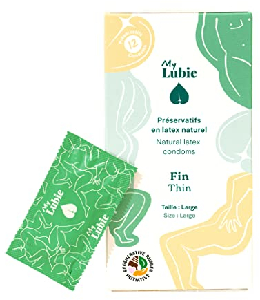MY LUBIE - 12 Préservatifs Grande Taille Ultra Fins - Lubrifiés, Vegan, Équitables et Sains - Préservatifs XL 57mm - Sensation Naturelles et Solidité - Qualité premium