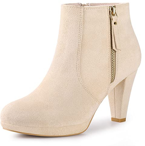 Perphy Botines de tacón grueso con plataforma para mujer Beige 38