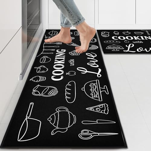 PQCXXA Lot de 2 Tapis de Cuisine antidérapant Tapis de Cuisine antidérapant Lavable pour Cuisine, Couloir, Salon, Chambre à Coucher, Salle de Bain (A4, 43x150cm+43x75cm)
