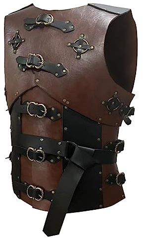 Mittelalter Brustpanzer für Herren Ritter Vorderzeug Kostüm Wikinger Lederpanzer LARP Halloween Cosplay Party, Brustpanzer braun, Einheitsgröße