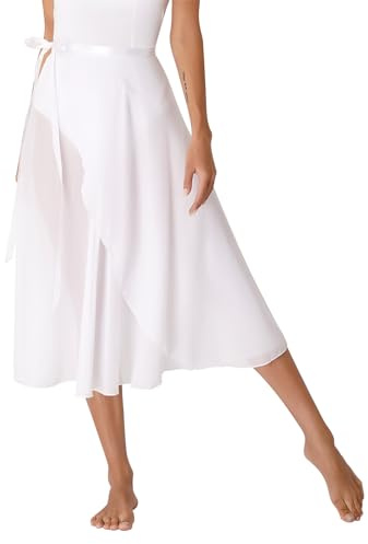 inlzdz Femme Jupe de Danse Classique Ballet Latine Jupe Plissée de Patinage Asymétrique Jupe en Mousseline de Soie Jupe de Sport Yoga pour Compétition Performance Spectacle A Blanc Taille Unique