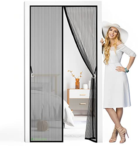 Magnetic Fly Insect Screen Keep Mosquito Out Mesh Curtain, 195 x 240 cm Magnetic Door Cover, Screen Door Self-Closing Privacy Screen Door for Patio, Kitchen, Bedroom, Black