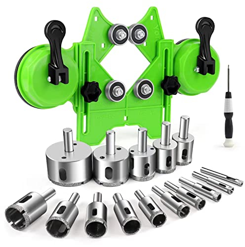 Diamond Hole Saw Kit 17PCS tile hole cutter with Double Suction Cups Hole Saw Guide Jig Fixture from 4mm-83mm Diamond Hole Cutters for Tiles for Ceramic, Glass, Tile, Porcelain, Marble, Granite