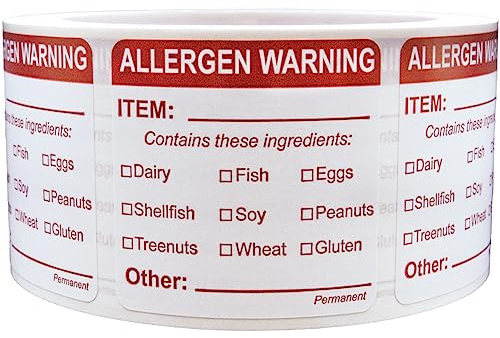 2 Square Allergen Food Warning Labels (Semi Gloss), 500 Labels per Roll