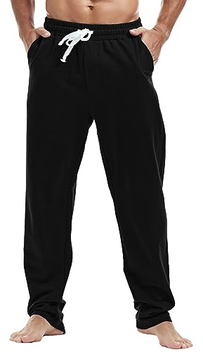 MakingDa Mens Joggers Sweatpants Cotton Gym Yoga Trousers Classic Open Hem Tracksuit Pants Jogging Work Sports Summer Beach,Black XL