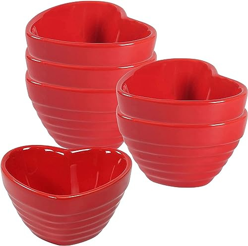 Soup Bowl,Rice Bowl,reakfast Bowl,Heart Shaped Ramekins Set, 120ml, Creme Brulee Ramekins, Souffle Dish Oven Proof Dishes, Souffle Ramekins, Ramekins For Air Fryer-red-Set of 8 ( Color : Red , Size :
