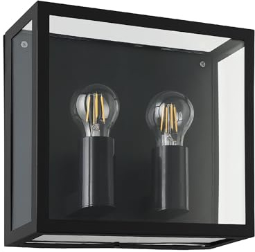 EGLO Wandleuchte außen Alamonte 1, 2-flammige Vintage Außenleuchte | Outdoor-Wandlampe aus schwarzem Metall und transparentem Glas, Außenbeleuchtung mit E27 Fassung