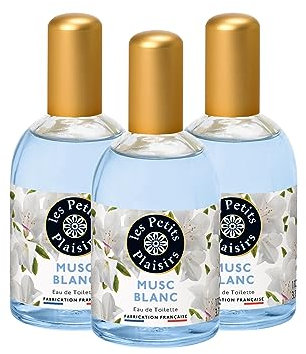 Les Petits Plaisirs - Lote de 3 - Eau de toilette Almizcle Blanco, Perfume mujer, Delicado, fresco y floral, Colonia mujer, Fabricado en Francia, frasco de 110ml
