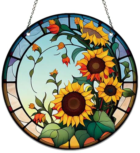 ZZHAOYI 15 cm Sonnenblumen-Acryl-Fensterbehang, Blumen-Wandkunst, gebeizte Paneele, Fensterdekoration, Geschenk für Tochter, Mutter, Oma (Stil A)
