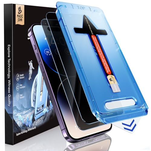 MAGIC JOHN 2 Pack for iPhone 14 Pro Privacy Screen Protector 6.1 inch[Not Max], Tempered Glass, Auto Dust-Elimination Installation, Bubble Free, Anti Scratch, Case Friendly